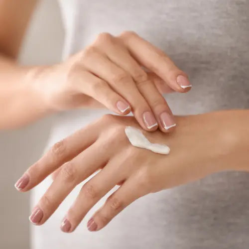 Application crème mains hydratante bio lait d'ânesse mains sèches