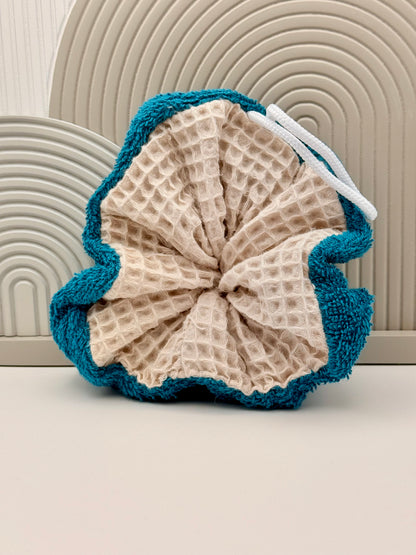 Fleur de douche éponge réutilisable bleu